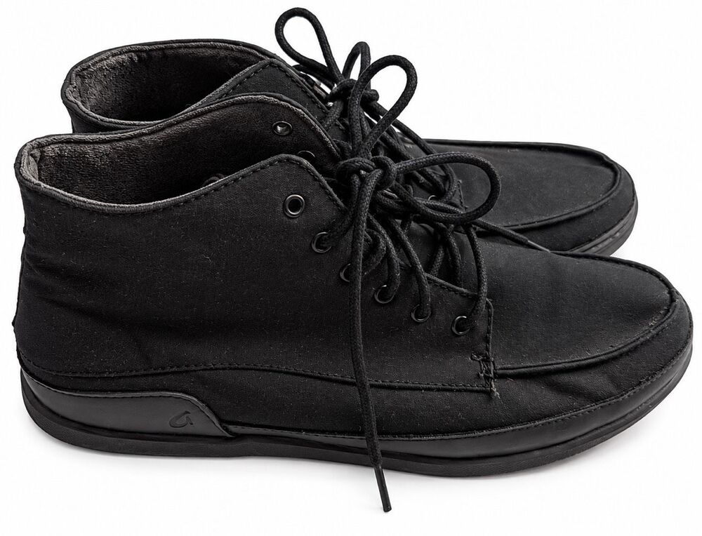 Olukai Nalukai Kapa Men’s Black Canvas Comfort Ankle Boots Size 10.5 10 1/2